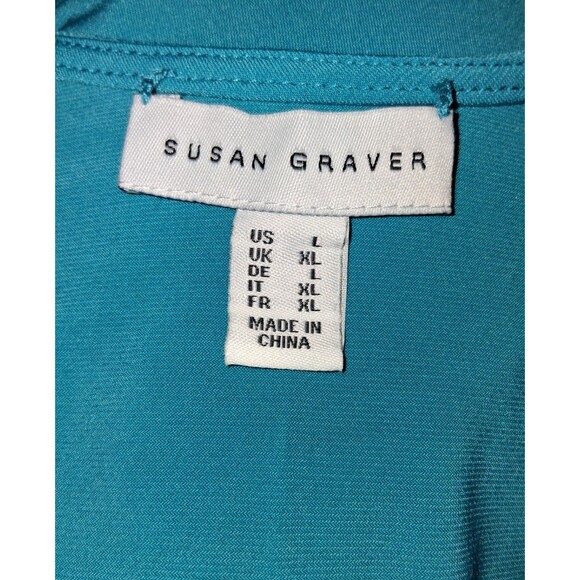 Susan Graver Blue Green Geometric Cardigan & Tank Twin Set Large Women’s Knit - Picture 7 of 12